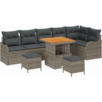 vidaXL Conjunto De Sof&aacute; De Jard&iacute;n 9 Pcs Gris Rat&aacute;n Sint&eacute;tico Vidaxl