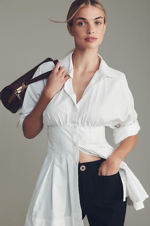 Maeve Long-Sleeve Cinched Buttondown Shirt