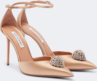 Aquazzura Drop embellished satin slingback pumps