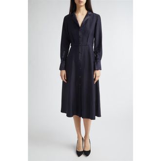 Jason Wu Long Sleeve Washed Twill Midi Shirtdress in Ultra Navy at Nordstrom, Size 14