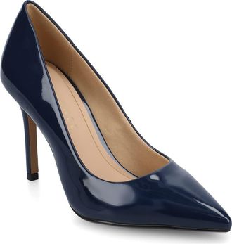 Journee Collection Embellished Pointed Toe Pump in Navy Patent at Nordstrom Rack, Size 9.5