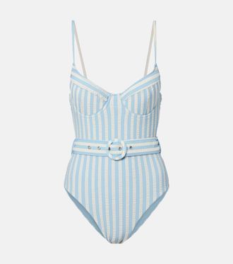 SIMKHAI Noa belted striped swimsuit