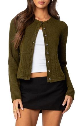 Edikted Half Cable Stitch Cardigan in Olive at Nordstrom, Size X-Small