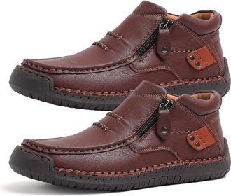 Generic Tuthrav Leather Slip Driving Shoes, Mens Handmade Premium Leather Slip-On Driving Boots - Wide Toe, Arch Support (Dark Brown,8.5)