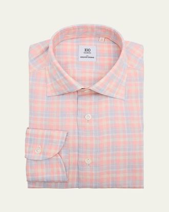100Hands Mens Linen Plaid Spread-Collar Sport Shirt