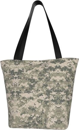 AOOEDM Camouflage Print Reusable Grocery Bag Shopping Bag Casual Shoulder Bag Handbag for Men Women ECO Market Bag Beach Bag Travel Totes