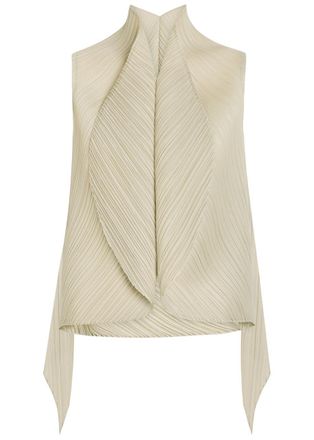 Pleats Please Issey Miyake Pleated Asymmetric Woven top - Light Grey - One Size