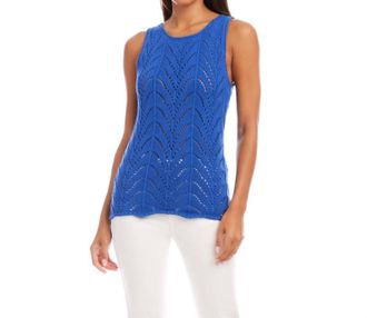Karen Kane Crochet Sweater Tank In Blue