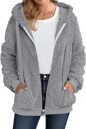 Generic Womens Fleece Hoodie Jacket Sherpa Lined Full Zip up Winter Warm Soft Teddy Fleece Hooded Sweatshirt Fluffy Jumper Hoody Sweater Coat Overcoat Cardiga
