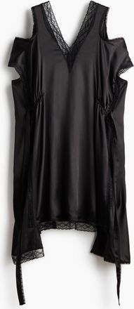 H&M Satinkleid mit Spitzenbesatz - Schwarz