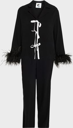 Sleeper Cropped Feather-Cuff Viscose Pajama Set
