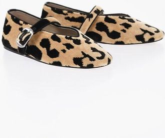 Le Monde Beryl Velour Mary Jane Ballet Flats with Animal Print size 36,5