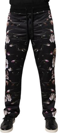 Dolce & Gabbana Black Floral Polyester Jogger Mens Pants