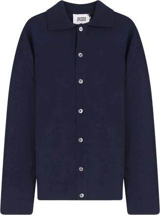 Alpha Industries Alpha Industries, Cardigans, male, Blue, Size: M Button Collar Cardigan