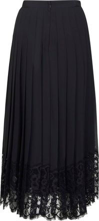 Dolce & Gabbana Womens Black Chiffon And Lace Pleated Midi Skirt Polyester
