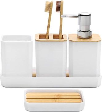 OEM Accesorios De Ba&ntilde;o (juego De 5 Piezas) - Dispensador De Jab&oacute;n Y Portacepillos De Dientes - Estilo Bohemio Moderno - Blanco