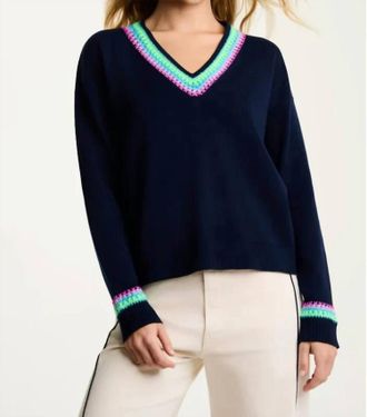 Lisa Todd In The Mix V-Neck Sweater In Navy