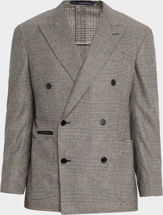 Dunhill Mens 170s Wool Glen Check Double-Breasted Sport Coat