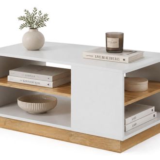 Dmora Mesa De Centro Kari, 2 Compartimentos, Rectangular, Color Blanco, 100x60x46h Cm Blanco