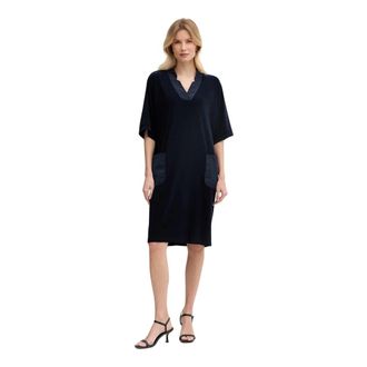 Joseph Ribkoff Jurk met V-hals en Patchzakken- Midi - Dames - Casual kleedjes - Blauw - 2XL - Kleedjes