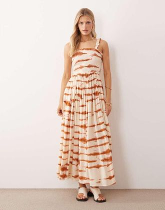 Iisla & Bird Vestito da mare lungo color marrone e crema tie-dye