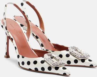 Amina Muaddi Camelia polka-dot satin slingback pumps