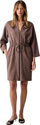 Joseph Ribkoff Scuba Jersey Jurk Met Rits Vooraan - Dames - Korte kleedjes - Bruin - 2XL - Kleedjes