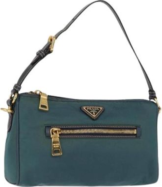 Prada Pre-owned Shoulder Bags, female, Green, Size: ONE SIZE Pre-owned Vintage Nylon Shoulder Bag