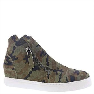All Black Womens Fur Top & Zip Wedge Sneakers In Camouflage