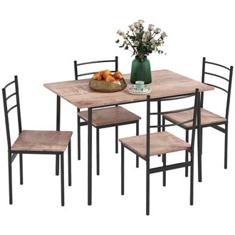 HOMCOM 5 Piece Dining Table and Chairs Set - Dining Room Sets - Steel Frame Space Saving Table and 4 Chairs for Compact Kitchens | TJ Hughes Natural