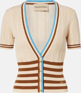 Valentino Open-knit striped cotton cardigan
