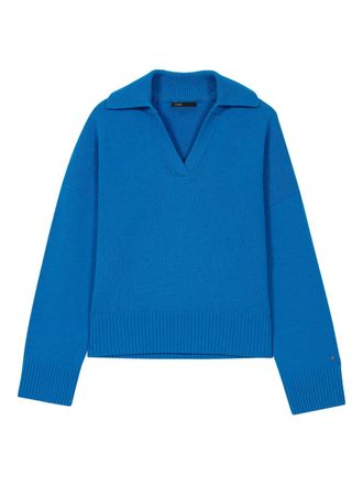Maje V-neck collared sweater - women - Wool/Cashmere/Polyamide/Elastane - 1 - Blue