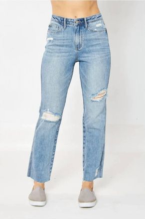 Judy Blue Womens Bryant High Waist Rigid Magic Destroy Straight Jeans In Blue