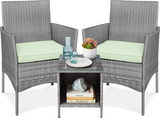 Best Choice Products 3-Piece Outdoor Wicker Conversation Patio Bistro Set, w/ 2 Chairs, Table