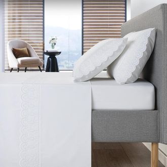 Casa da Laura S&aacute;banas 100% algod&oacute;n 200 hilos bordado blanco cama 90 1 almohada 45