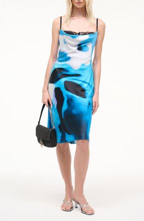 Staud Evangeline Abstract Print Stretch Silk Slipdress in Blue Haze at Nordstrom, Size 16