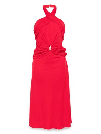 Elisabetta Franchi crossover-neck midi dress - Red