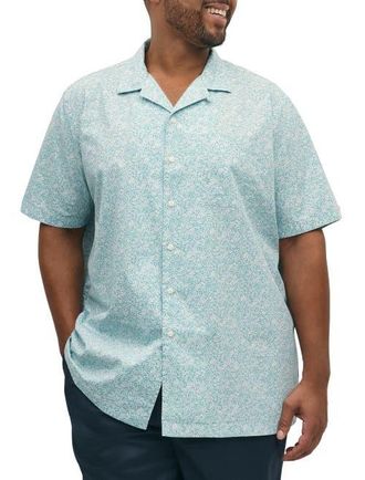Brooks Brothers Big & Tall Non-Iron Leaf Print Sport Shirt in Turquoise at Nordstrom, Size Xx-Large