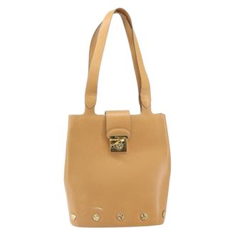Ferragamo Vintage Handbag Leather Beige Leather Handbag (Pre-Owned)
