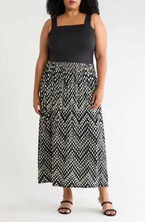 Loveappella Sleeveless Maxi Dress in Black/ivory at Nordstrom, Size 1X