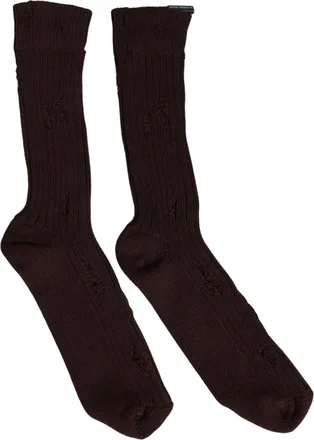 Dolce & Gabbana Ribbed Cotton-Blend Distressed Socks - Dark Brown