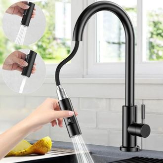 OEM Grifo De Cocina Extra&iacute;ble, Grifo Para Fregadero Con 2 Modos De Flujo De Agua, Grifo Giratorio De 360&deg;, Grifo De Cocina De Acero Inoxidable - Negro Mat