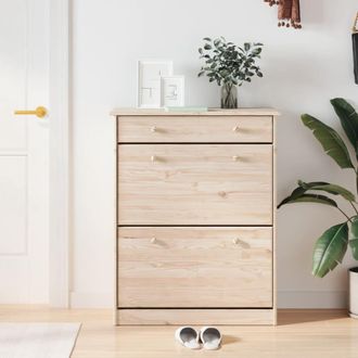 Berkfield Home Shoe Cabinet ALTA 77x35x96 cm Solid Wood Pine in Brown | Size: 77 x 35 x 96 cm