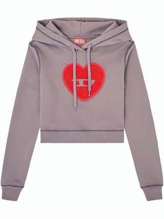Diesel Cropped Slim Fit Hoodie with Heart Graphic