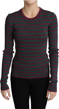 Dolce & Gabbana Multicolor Strepen Ronde Hals Pullover Sweater - Dames - Ronde hals truien - Veelkleurig - M - Polyester - Truien & Vesten