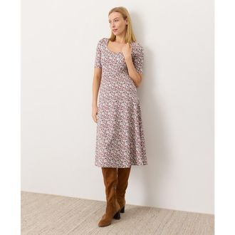 Pact Fit & Flare Signature Scoop Dress Made With Organic Cotton in Paradise Petals Cream at Nordstrom, Size X-Small
