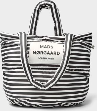 Mads Norgaard Womens Pillow striped rugged fabric puffy tote bag