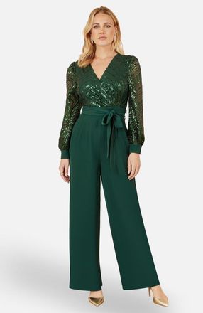 Yumi Sequin Wrap Over Jumpsuit in Green at Nordstrom, Size 12