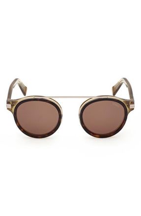 Ermenegildo Zegna 48mm Small Geometric Sunglasses in Transparent Sand /Havana at Nordstrom