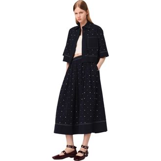 Maje Cropped shirt with studs in Navy at Nordstrom, Size X-Small